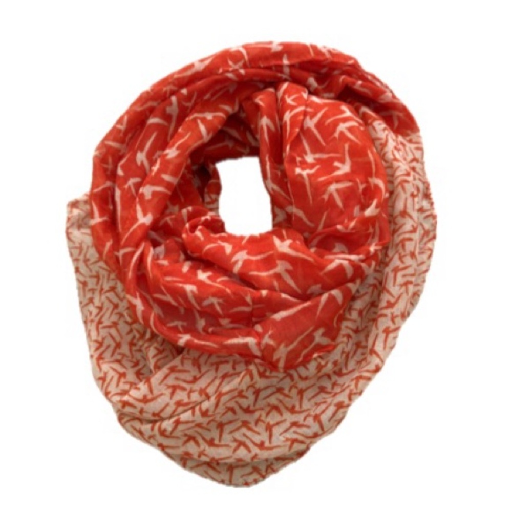 All Over Flying Bird Print Eternity Scarf Dark Orange & Ecru Lightweight Gauze